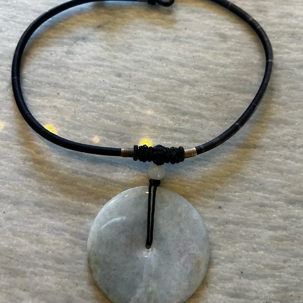 Real Jade Medallion Choker Necklace – Minimalist Boho Statement